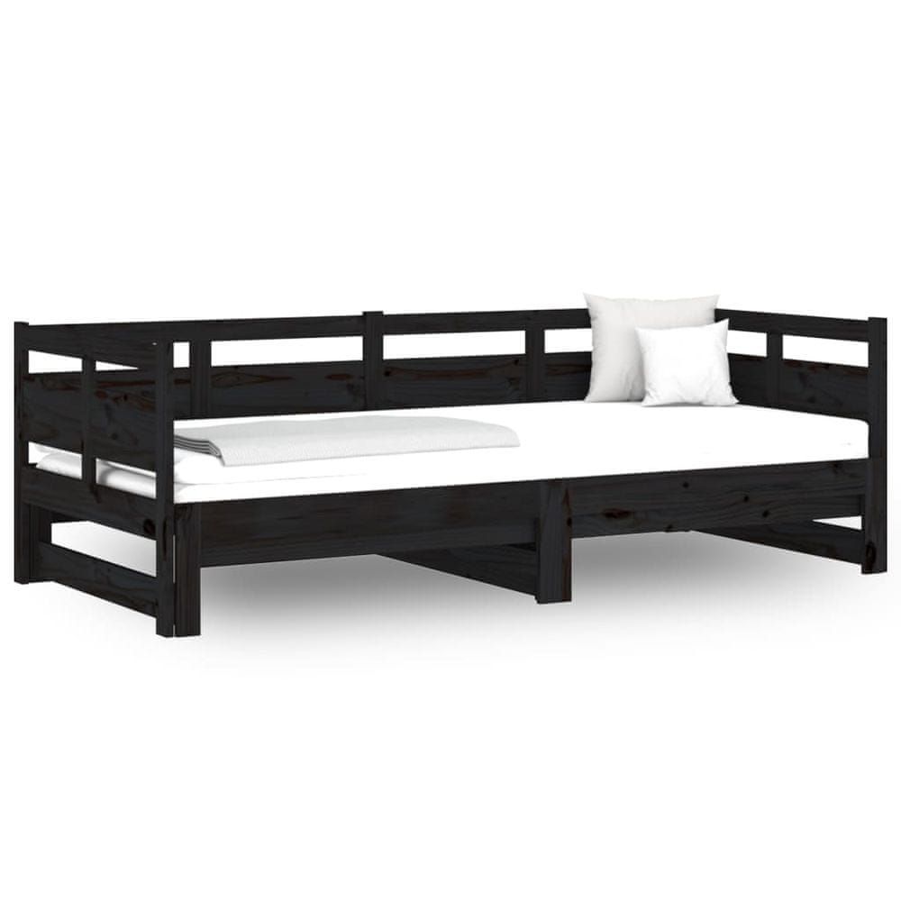Vidaxl Rozkladacia denná posteľ čierna borovicový masív 2x(80x200) cm